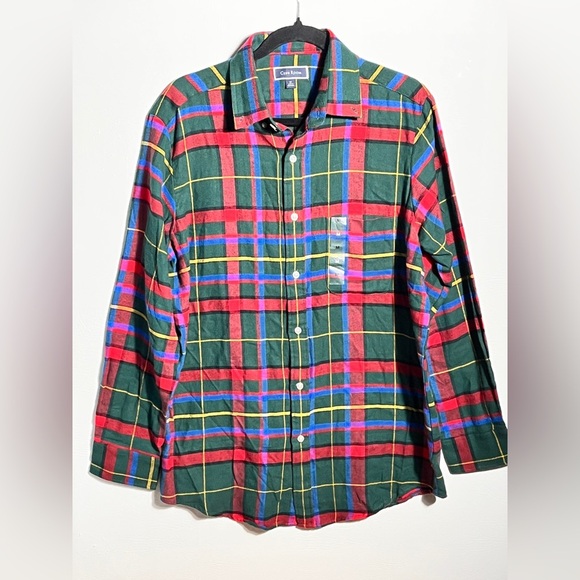Club Room Red and Green Plaid Button Down Shirt Medium Cotton - Picture 1 of 11